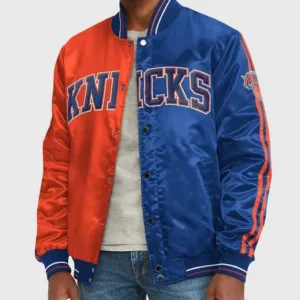 New York Knicks Orange and Blue Varsity Satin Jacket