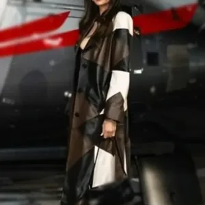 Nina Dobrev Patchwork Leather Trench Coat