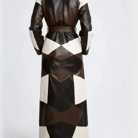 Nina Dobrev Patchwork Leather Trench Coat3 Nina Dobrev Patchwork Leather Trench Coat