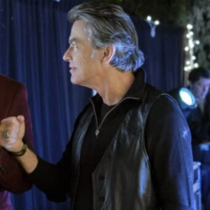 One December Night Peter Gallagher Black Leather Vest