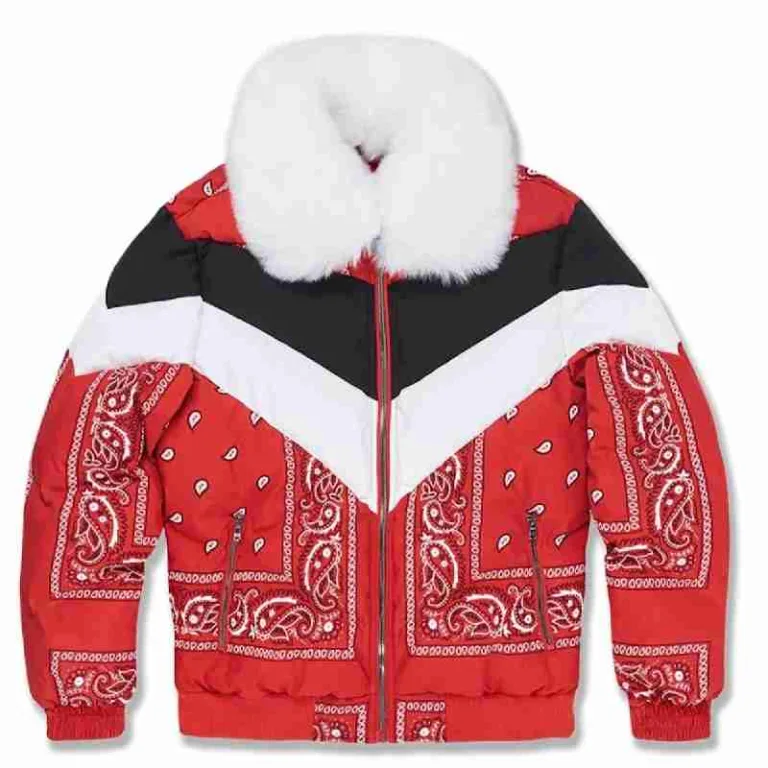Paisley Bandana Print Puffer Red Jacket
