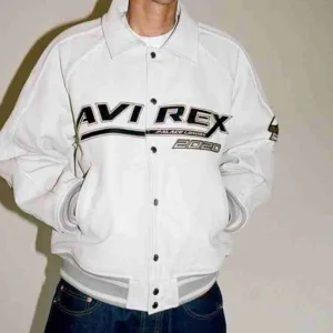 Palace Fall White Leather Bomber Jacket