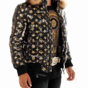 Paris Bomber Black & Gold Puffer Jacket