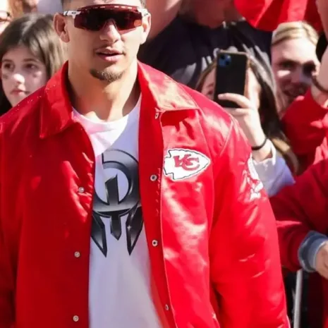 Patrick Mahomes Super Bowl LVIII Victory Parade Jacket1 Patrick Mahomes Super Bowl LVIII Victory Parade Jacket