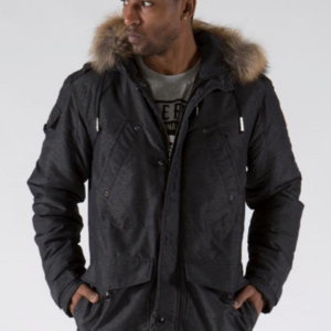 Pelle Pelle Fur Hood Snorkel Black Nylon Jacket