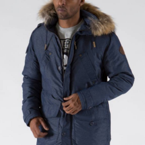 Pelle Pelle Fur Hood Snorkel Blue Nylon Jacket