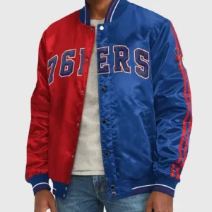 Philadelphia 76ers Red and Blue Varsity Satin Jacket