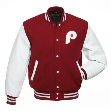 Specifications : Material: Woolen Body and sleeves of Genuine Leather (both gender) Lining: Viscose lining Color: Burgundy and White Front: Snap-tab Buttoned closure Collar: Rib-Knitted Sleeves: Long sleeves Cuffs: Rib-Knitted Hemline: Rib-Knitted Stitching: Fine Pockets: Two waist pockets outside and inside Logo: Philadelphia Phillies graphics on the front