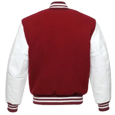 Philadelphia Phillies Varsity Burgundy and White Jacket1 Specifications : Material: Woolen Body and sleeves of Genuine Leather (both gender) Lining: Viscose lining Color: Burgundy and White Front: Snap-tab Buttoned closure Collar: Rib-Knitted Sleeves: Long sleeves Cuffs: Rib-Knitted Hemline: Rib-Knitted Stitching: Fine Pockets: Two waist pockets outside and inside Logo: Philadelphia Phillies graphics on the front