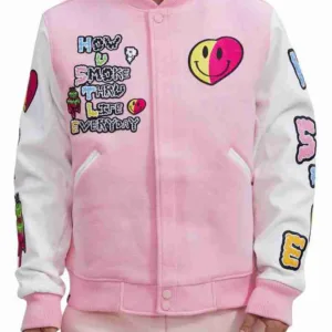 Pink Hustle & Smoke Varsity Bomber Jacket