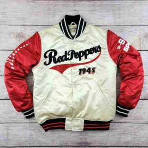 Red Peppers Paris Satin Varsity Jacket
