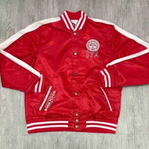Red Polyester Bomber Jacket