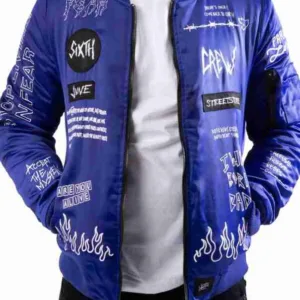 Royal Blue Crew Patches Bomber Jacket