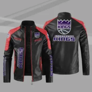Sacramento Kings NBA Block Black Red Leather Jacket