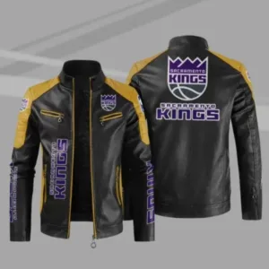 Sacramento Kings NBA Block Black Yellow Leather Jacket