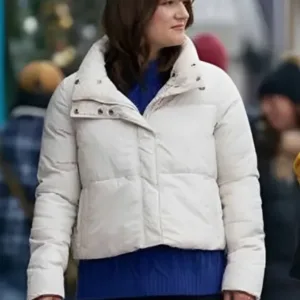 Sarah Booth Our Christmas Mural 2023 White Puffer Jacket