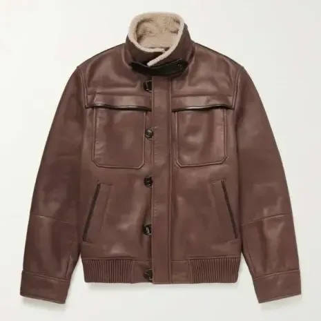 Shearling-Lined Leather Bomber Jacket