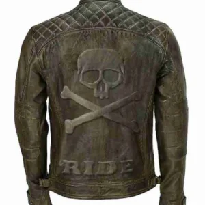 Skull Embossed Classic Diamond Biker Jacket