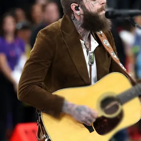Super Bowl LVIII Post Malone Brown Blazer1 - Copy Super Bowl LVIII Post Malone Brown Blazer