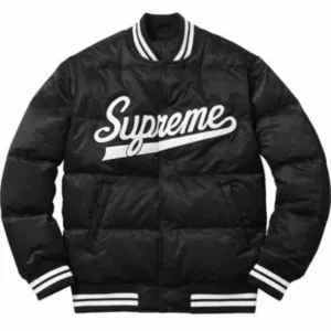 Unisex Puffy Black Varsity Jacket
