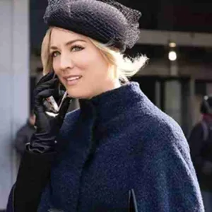 The Flight Attendant Kaley Cuoco Blue Cape Coat