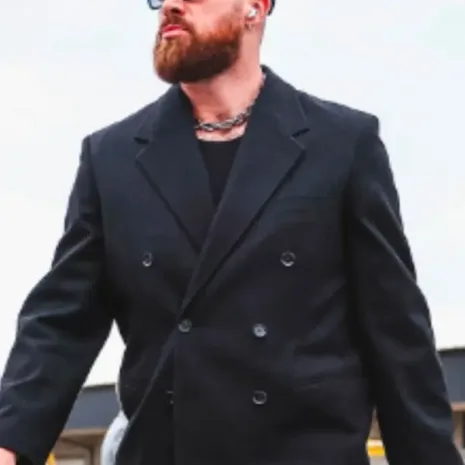Travis Kelce AFC Championship Black Suit1 Travis Kelce AFC Championship Black Suit
