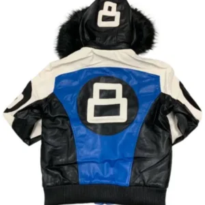 Unisex 8 Ball Blue & Black Bomber Leather Jacket