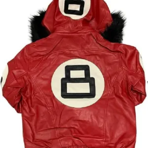 Unisex 8 Ball Red Bomber Hooded Leather Jacket