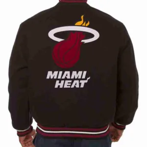 Varsity Miami Heat Embroidered Black Wool Jacket