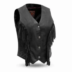 Women?s Fringe Motorcycle Leather Vest