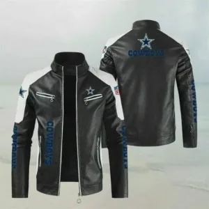 Black White NFL Dallas Cowboys Leather Jacket