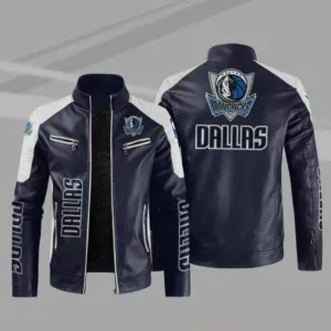 Black Red Dallas Mavericks Block Leather Jacket