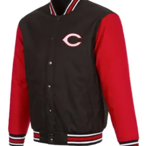 Cincinnati Reds Varsity Black and Red Poly Twill Jacket