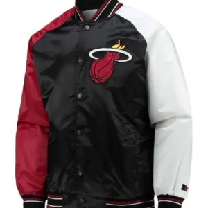 Miami Heat Reliever Black/Red Varsity Satin Full-Snap Jacket