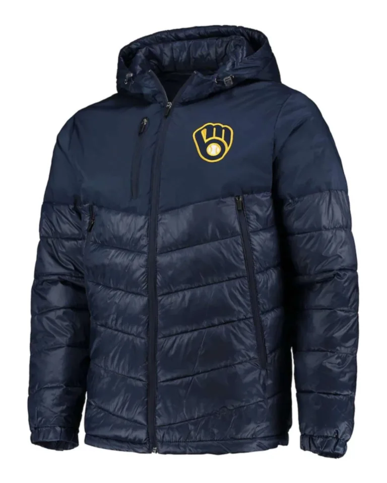 Milwaukee Brewers Navy Storm Hoodie Puffer Jacket