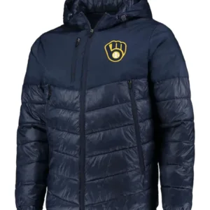 Milwaukee Brewers Navy Storm Hoodie Puffer Jacket
