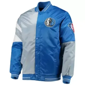 NBA Dallas Mavericks Starter Gray And Blue Satin Jacket