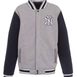 NY Yankees Navy/Gray Embroidered Full Snap Varsity Jacket