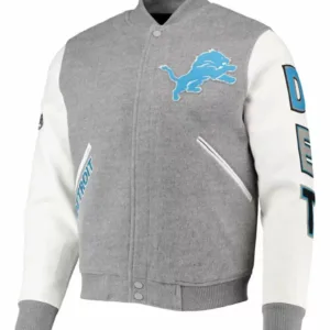NFL Detroit Lions Gray And White Varsity Jacket