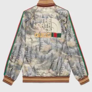 Forest White Print Brown Coller Jacket