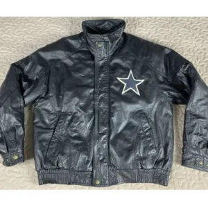 Vtg NFL Team Dallas Cowboys Black Leather Jacket