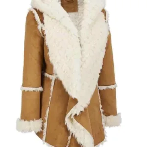 Womens Brown Fur Suede Overcoat