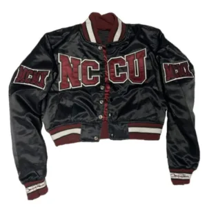 Women?s NC Central University Cropped Black Satin Jacket